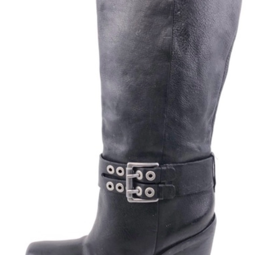 Black Leather Calf Length Boots